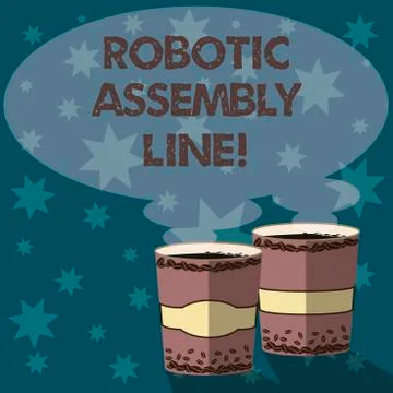 Text sign showing Robotic Assembly Line. Conceptual photo use to increase Illustrazione stock