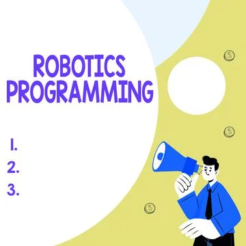 Text sign showing Robotics Programming. Word Written on software that used to Stock Illustration