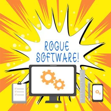 Text sign showing Rogue Software. Conceptual photo type of malware that poses as 스톡 일러스트