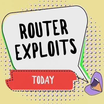 Text sign showing Router Exploits. Word Written on takes advantage of a security イラスト素材