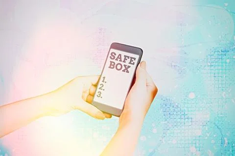 Text sign showing Safe Box. Conceptual photo A small structure where you can Stock Photos