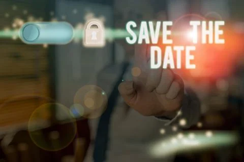 Text sign showing Save The Date. Conceptual photo Systematized events Scheduled 스톡 사진