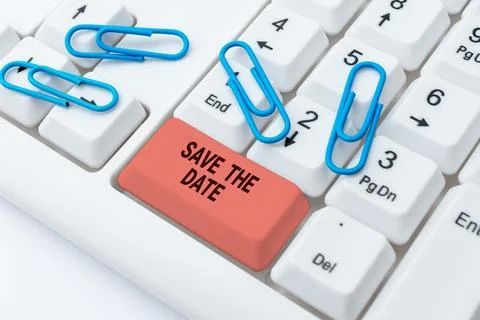 Text sign showing Save The Date. Concept meaning Systematized events Scheduled Stock Photos