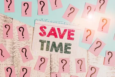 Text sign showing Save Time. Conceptual photo to do something more efficiently Stock Photos