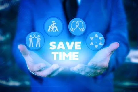 Text sign showing Save Time. Conceptual photo to do something more efficiently Foto stock