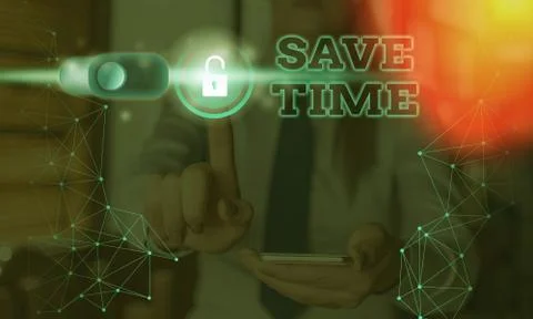 Text sign showing Save Time. Conceptual photo to do something more efficiently Foto stock