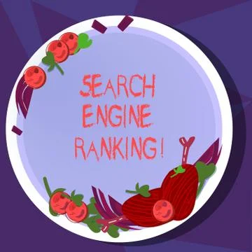 Text sign showing Search Engine Ranking. Conceptual photo Rank at which site Illustrazione stock