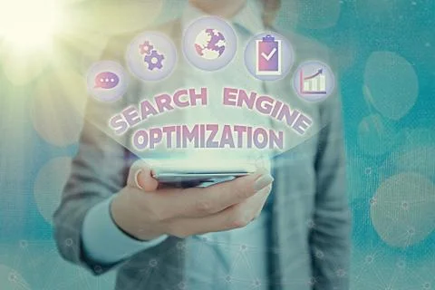 Text sign showing Search Engine Optimization. Conceptual photo Increase of Foto stock