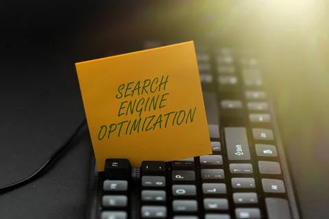 Text sign showing Search Engine Optimization. Word for Increase of business Foto stock