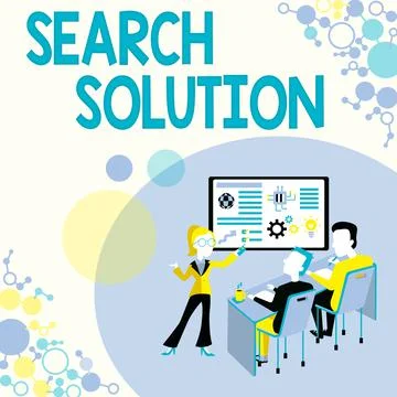 Text sign showing Search Solution. Business approach an action or process of 스톡 일러스트