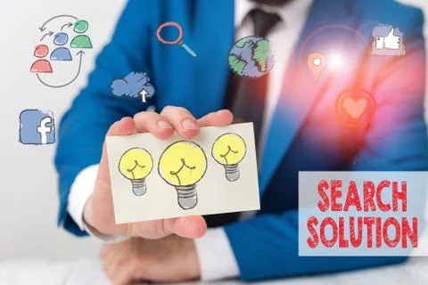 Text sign showing Search Solution. Conceptual photo an action or process of Stock Photos