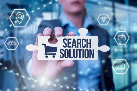 Text sign showing Search Solution. Word Written on an action or process of Stock Photos