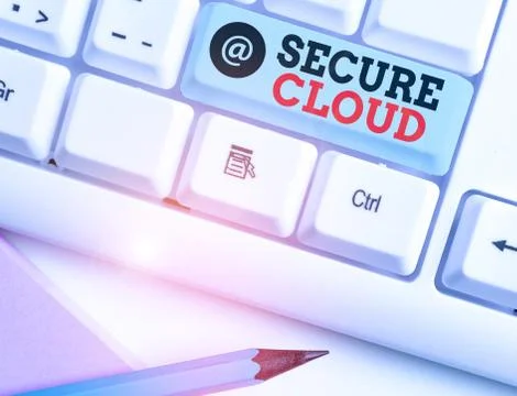 Text sign showing Secure Cloud. Conceptual photo Protect the stored information 스톡 사진