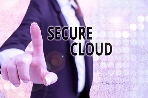 Text sign showing Secure Cloud. Conceptual photo Protect the stored information 스톡 사진