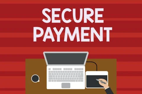 Text sign showing Secure Payment. Conceptual photo Security of Payment refers to Ilustração Stock