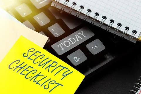 Text sign showing Security Checklist. Word for Protection of Data and System Stock Photos