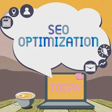 Text sign showing Seo Optimization. Word Written on process of affecting online 库存插图