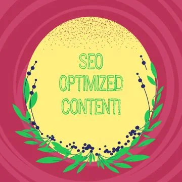 Text sign showing Seo Optimized Content. Conceptual photo Making website pages Illustrazione stock