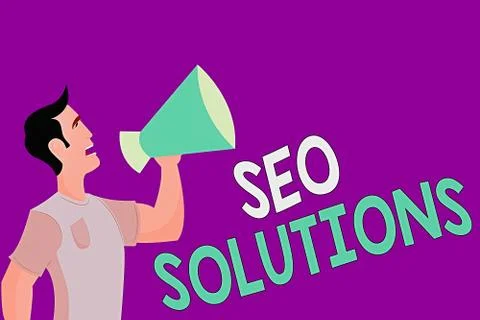 Text sign showing Seo Solutions. Conceptual photo Search Engine Result Page Illustrazione stock