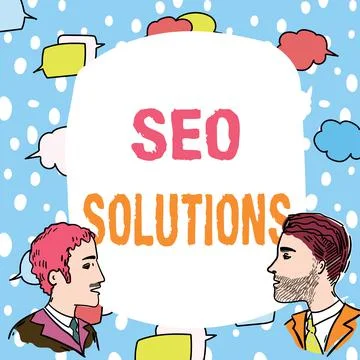 Text sign showing Seo Solutions. Word for Search Engine Result Page Increase 스톡 일러스트