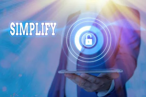 Text sign showing Simplify. Conceptual photo make something simpler or easier to Stock Photos