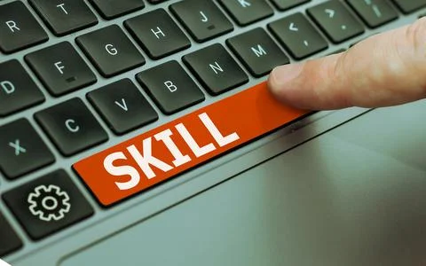 Text sign showing Skill. Concept meaning ability to use one's knowledge Foto stock