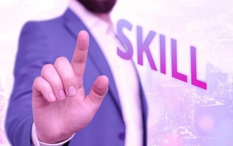 Text sign showing Skill. Conceptual photo ability to use one s is knowledge 写真素材
