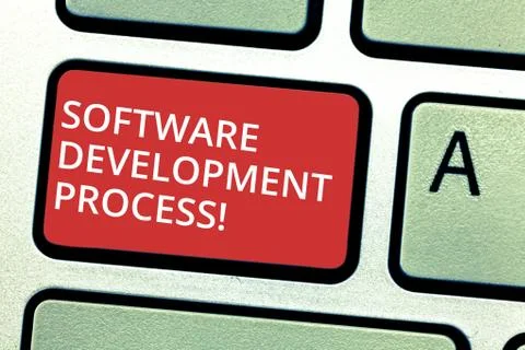 Text sign showing Software Development Process. Conceptual photo Process of Foto stock