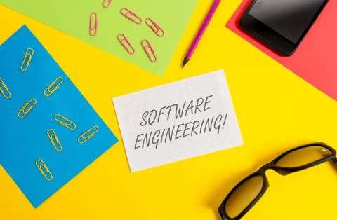 Text sign showing Software Engineering. Conceptual photo Program Development in Stock Photos