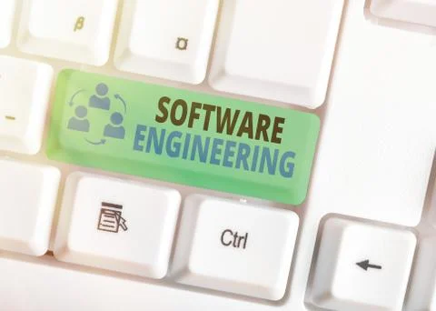 Text sign showing Software Engineering. Conceptual photo Program Development in Foto stock