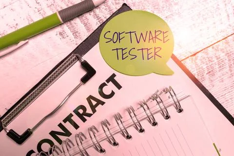 Text sign showing Software Tester. Business concept implemented to protect Stock Photos