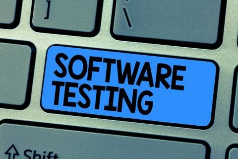 Text sign showing Software Testing. Conceptual photo investigation provide Stock Photos