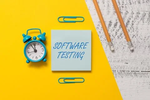 Text sign showing Software Testing. Conceptual photo investigation provide Stock Photos