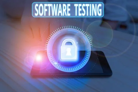 Text sign showing Software Testing. Conceptual photo evaluate the functionality Stock Photos
