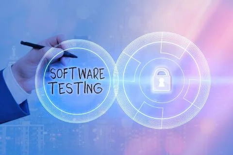 Text sign showing Software Testing. Conceptual photo activity to check whether Stock Photos