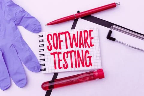 Text sign showing Software Testing. Concept meaning evaluate the functionality Stockfoto's