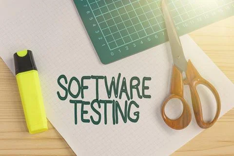 Text sign showing Software Testing. Word Written on investigation provide Stock Photos