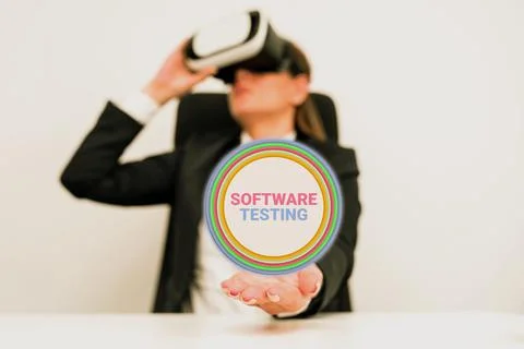 Text sign showing Software Testing. Conceptual photo greet advertiser that Foto stock