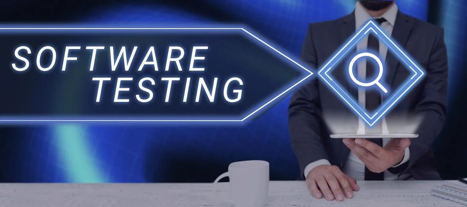 Text sign showing Software Testing. Business overview activity to check whether Stock Photos