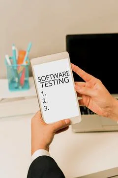 Text sign showing Software Testinginvestigation provide information about the Fotos de archivo