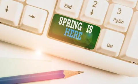 Text sign showing Spring Is Here. Conceptual photo After winter season has Stock-Fotos