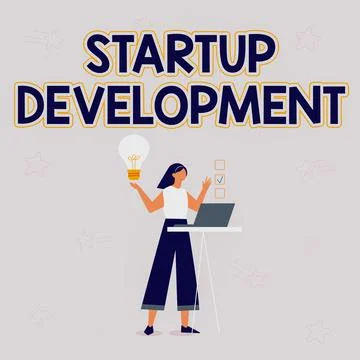 Text sign showing Startup Development. Business showcase efficiently develop and Stock Illustration