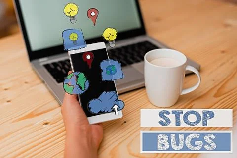 Text sign showing Stop Bugs. Conceptual photo Get rid an insect or similar small Stock Photos