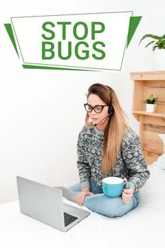 Text sign showing Stop Bugs. Business idea Get rid an insect or similar small 스톡 사진