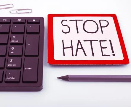 Text sign showing Stop Hate. Business approach Prevent the aggressive pressure Stock Photos