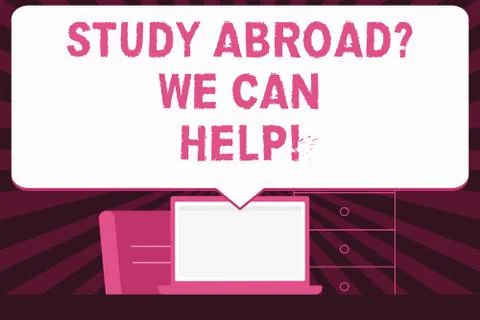 Text sign showing Study Abroadquestion We Can Help. Conceptual photo going Illustrazione stock