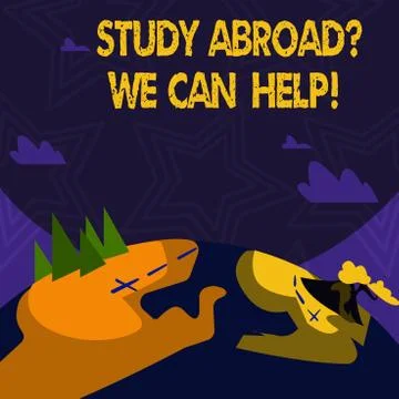 Text sign showing Study Abroadquestion We Can Help. Conceptual photo going Illustrazione stock
