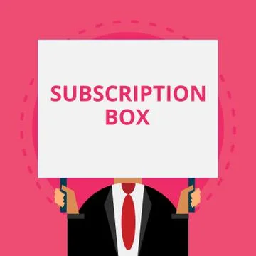 Text sign showing Subscription Box. Conceptual photo button if you clicked on Ilustración de archivo