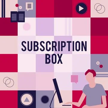 Text sign showing Subscription Box. Conceptual photo button if you clicked on Ilustración de archivo