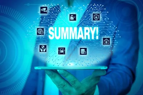 Text sign showing Summary. Conceptual photo brief statement or account of main Foto stock